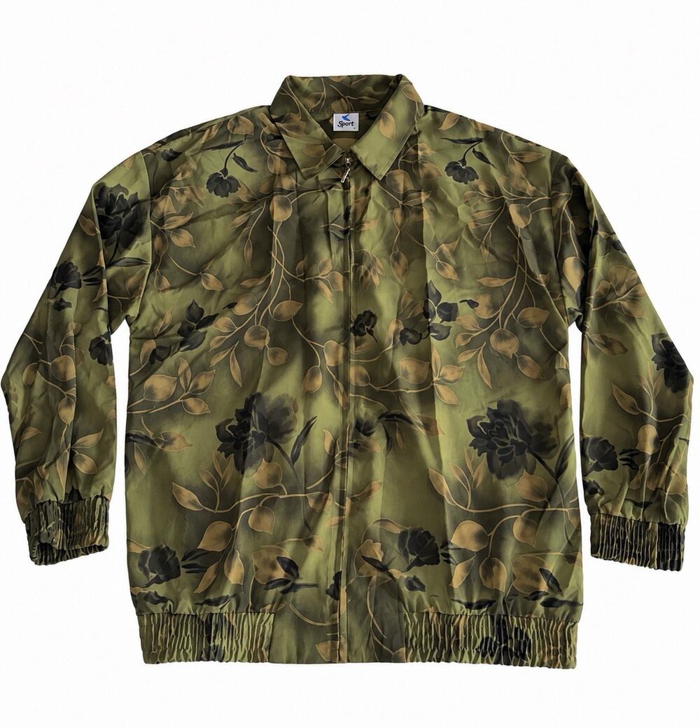 Sport Savvy Women’s XL Olive Green Floral Zip Up Jacket Lightweight Vintage